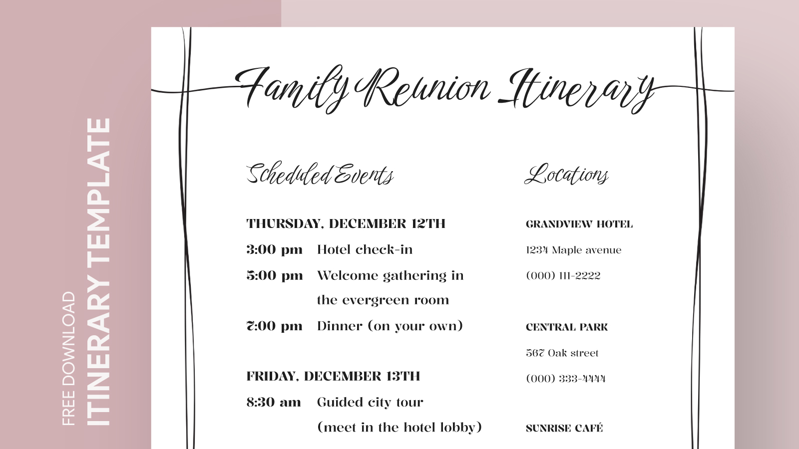 family reunion itinerary free google docs template - gdoc.io